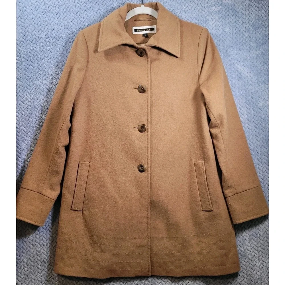 Kristen Blake Camel Brown Wool Blend Coat Womens Size 12 Button Up Winter‎ Boho